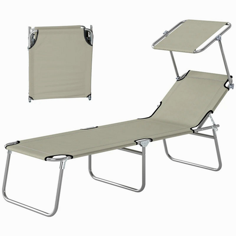 Chaise de bronzage pliante pour patio, chaise longue d'extérieur, Blanc, crème