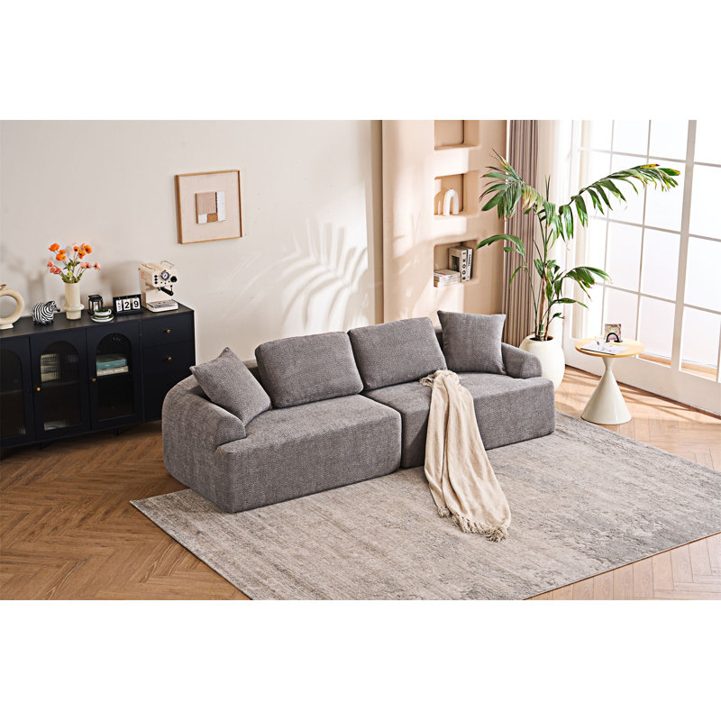 Boneless Upholstered Sofa With Pillow, Gray