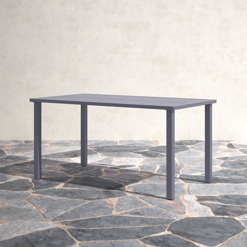 Jason 62" W Rectangular Aluminum Dining Table with Umbrella Hole 