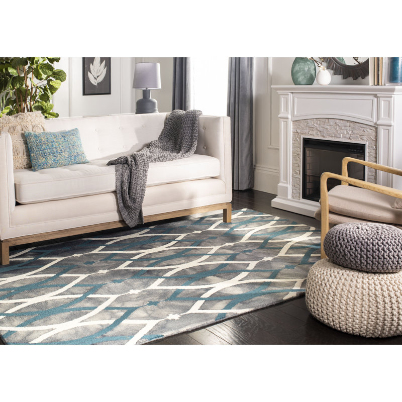 Amekia Hand Tufted Wool Geometric Rug, Rectangle 5' x 8'