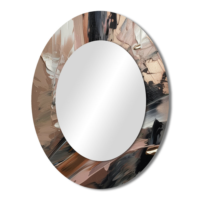 Brun et noir au-delà des limites II - grand miroir mural ovale sur métal, 43 po x 33 po