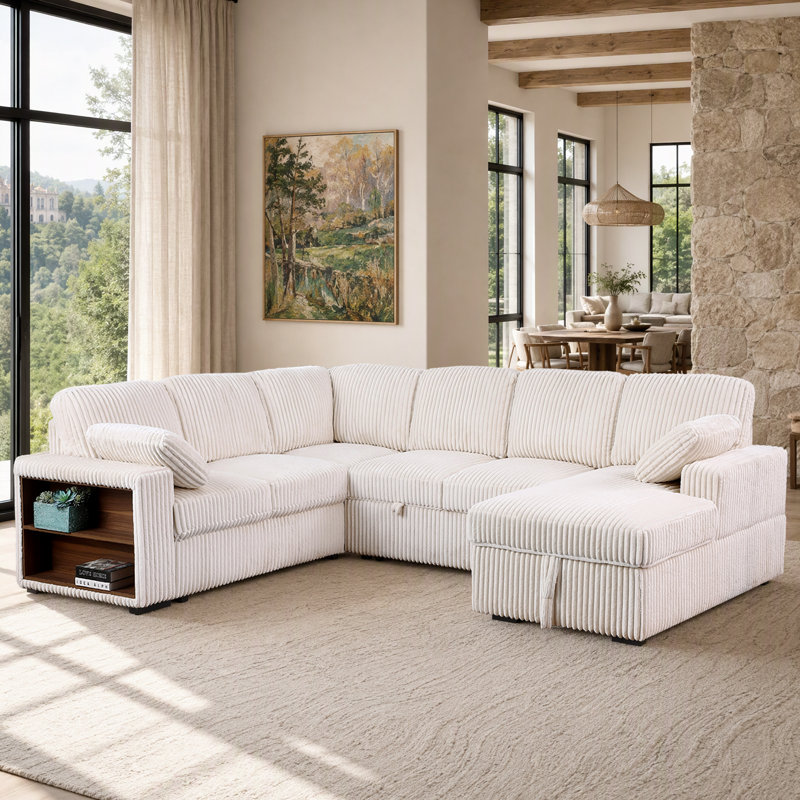 Canapé-lit modulaire Aurora, Velours côtelé beige