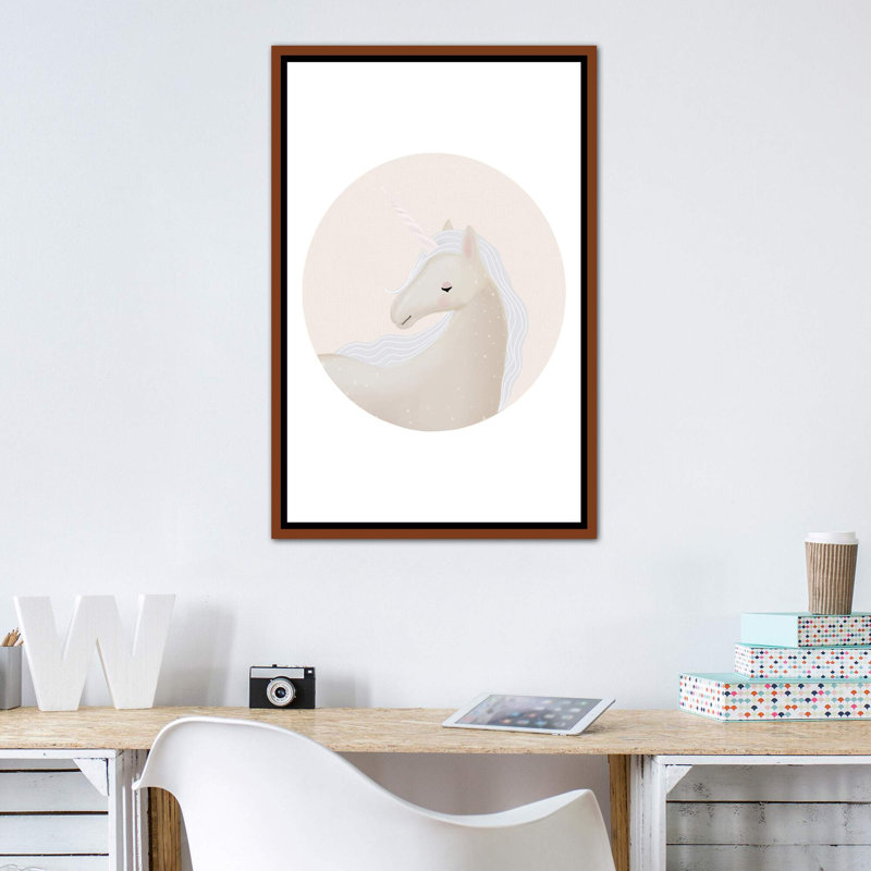 Décoration murale cercle licorne pour enfants, H 40 po x l 26 po x P 1,5 po, Toile classique avec cadre brun
