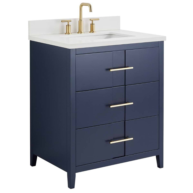 Iconic 36" Freestanding Standard Single Bathroom Vanity with Top, Navy, Gold, 30"