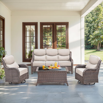  4-Piece Patio Furniture Set With Swivel Glider Chairs, 6-Inch Ultra-Plush Cushions & Water-Resistant Olefin Fabric