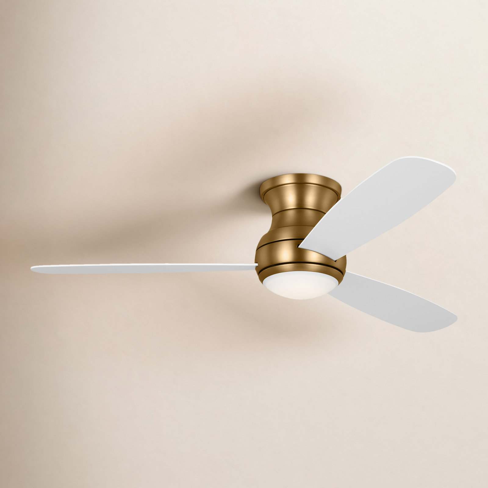 Keed 52'' 3 Blade Ceiling Fan with LED Light Kit, Matte White, Satin Brass