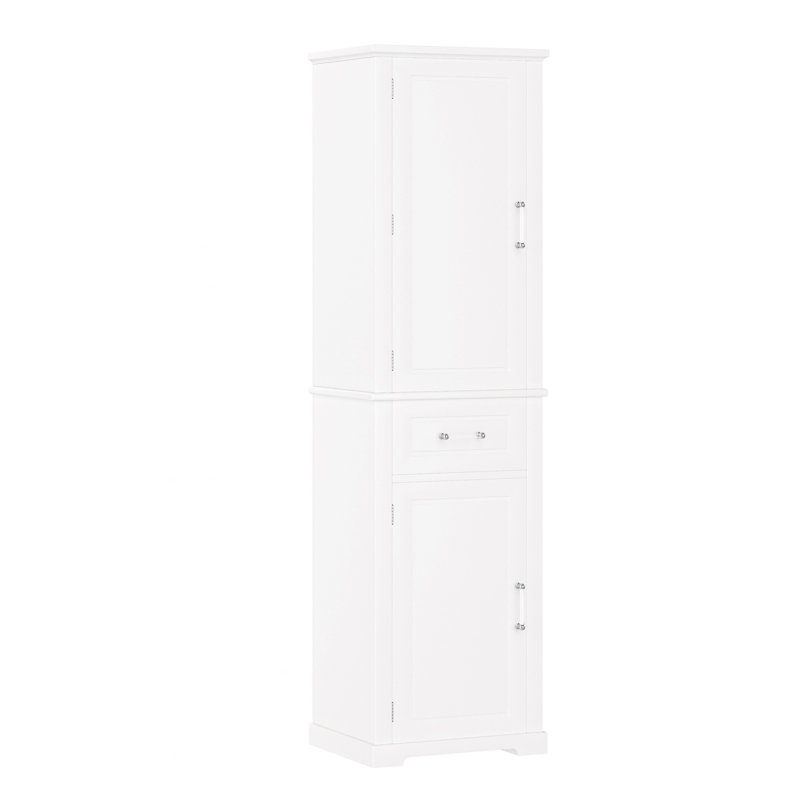 Grande armoire de rangement pour salle de bain, armoire de rangement autoportante avec quatre portes de tailles différentes et tablette réglable, armoire d'appoint