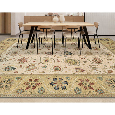 Tapis ivoire et doré de haute qualité noué à la main