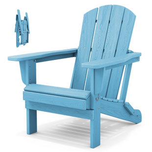 Outdoor HDPE Folding Adirondack Chair , Weather-Resistant Wood-Grain Lounge Chair