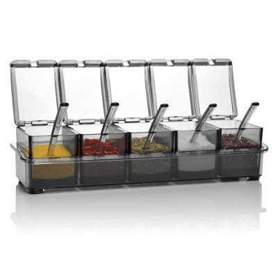 Clear Seasoning Box, 5 Pieces Clear Seasoning Storage Container For Spice Salt Sugar Cruet,Condiment Jars With Spoons