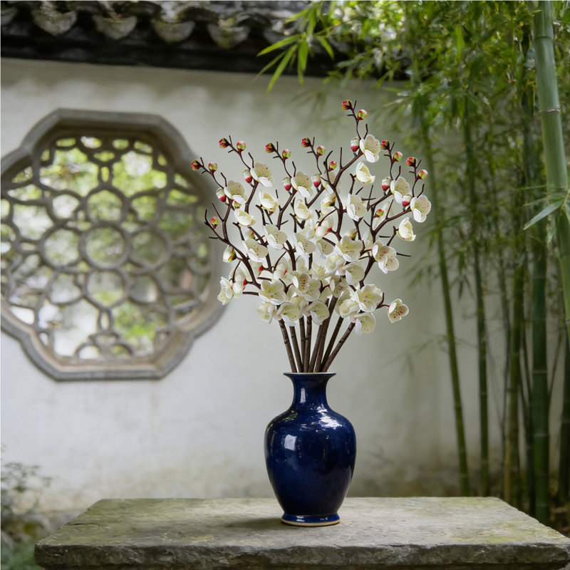 Ensemble de 7 tiges de fleurs de prunier artificielles blanches pour tiges décoratives et vases