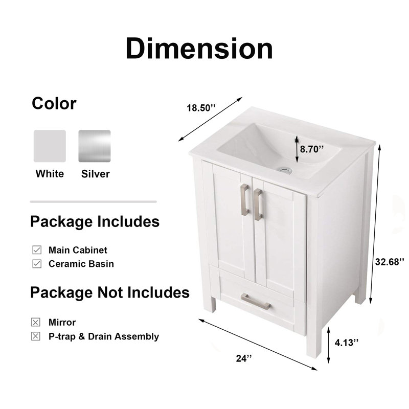 Ensemble de meuble-lavabo simple blanc 24 po