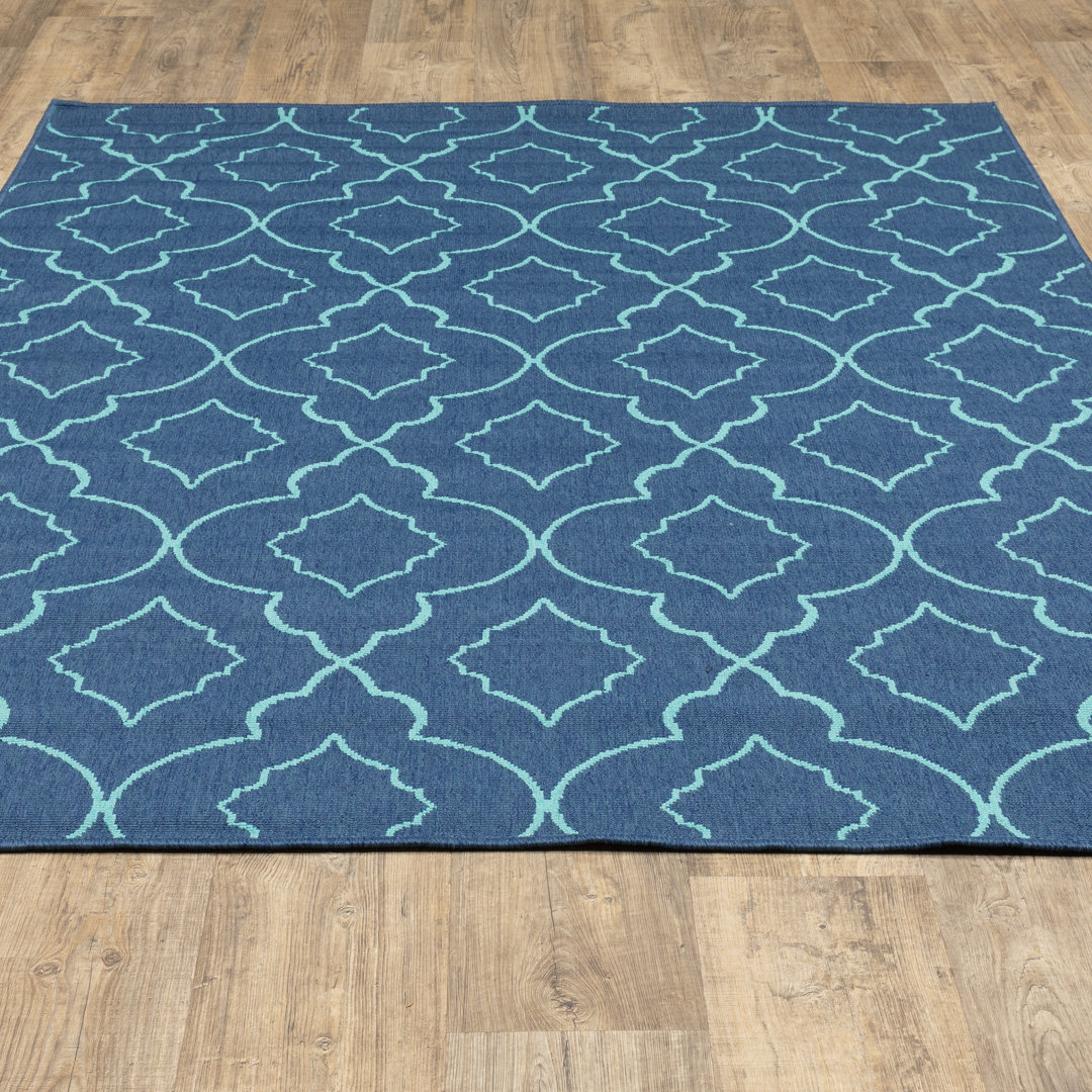 Deltana Geometric Navy Indoor / Outdoor Area Rug Lark Manor™ Rug 