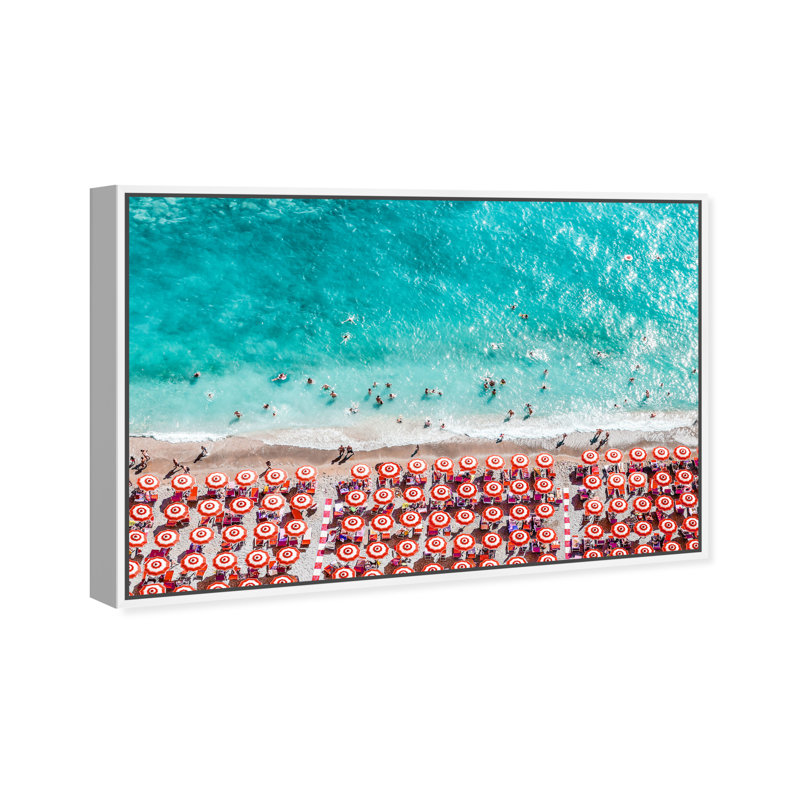 Paradise Beach Umbrellas - impression, H 16 po x l 24 po, Cadre flottant blanc, Noir
