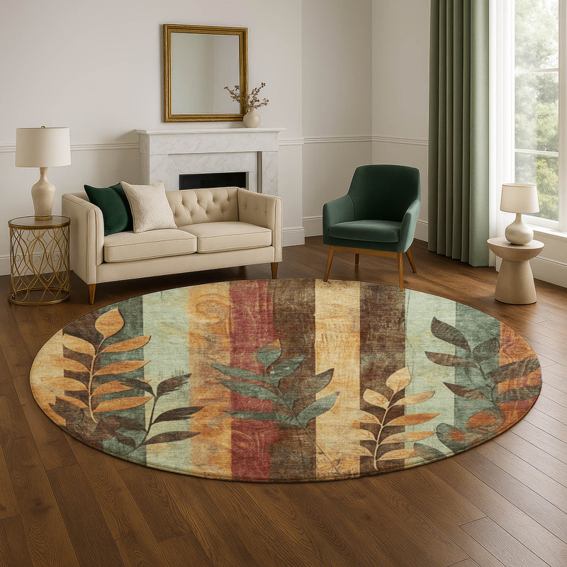 Premium Machine Washable Crestover AMF1871 Floral Rug, Round 8'