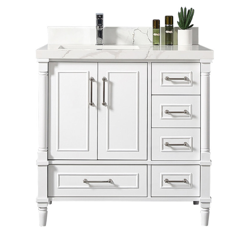 Ensemble de meuble-lavabo simple 36 po Mulder, Calacatta, Blanc, Nickel brossé