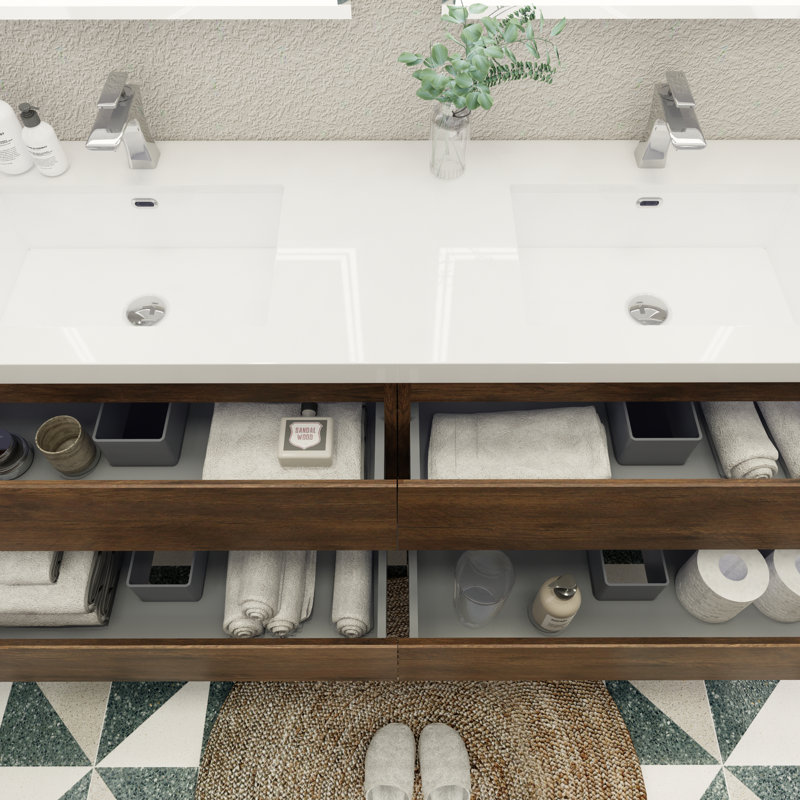 Amahia Double Bathroom Vanity with Acrylic Top, Rosewood