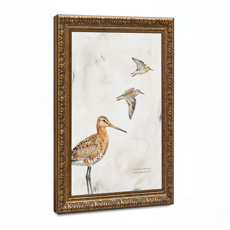 «Brown Shorebirds and Flying Birds», art mural sur toile, H 24 po x l 16 po