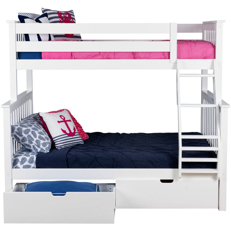 Lit superposé standard en bois massif Bolles, Simple sur double, Blanc