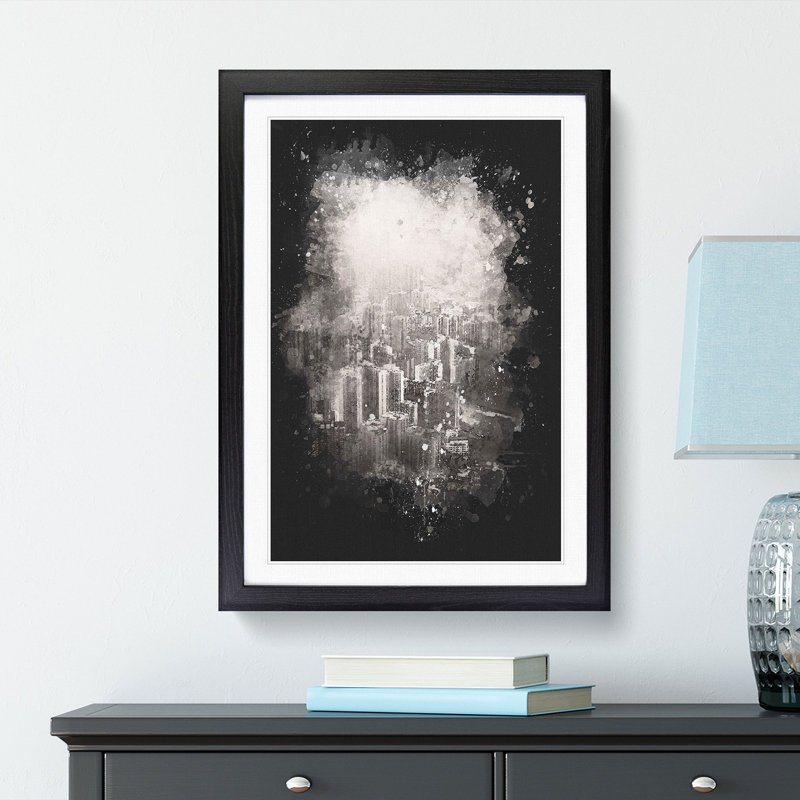 Hong Kong Skyline Abstract Paint Splash - Picture Frame Graphic Art, 33cm H x 24cm W x 2cm D, Black Framed