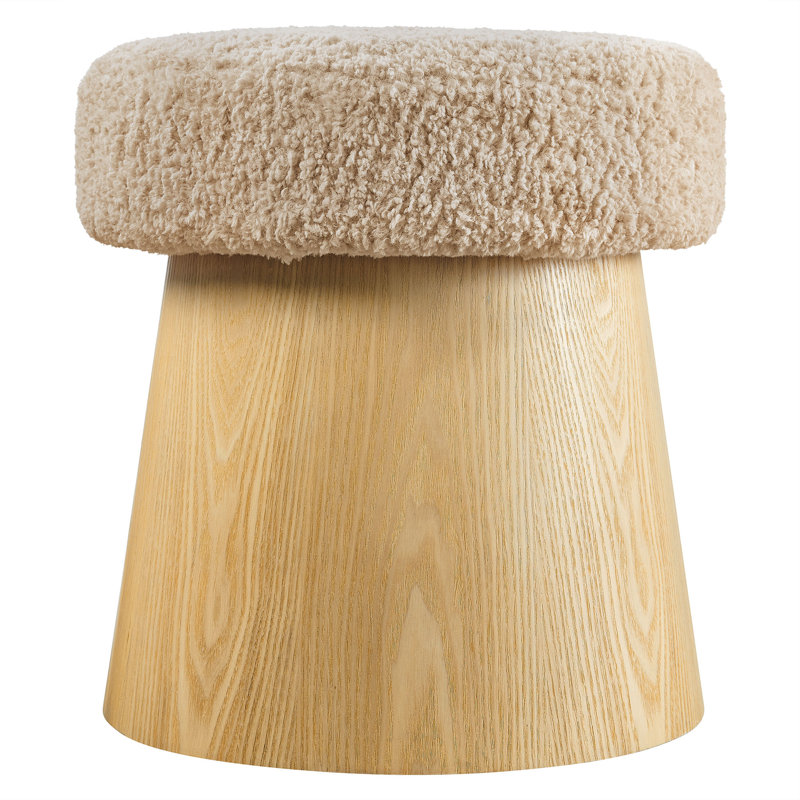 Ketra Round Faux Shearling Ottoman Footstool In Oatmeal Oak, Brown