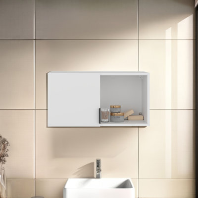 FM FURNITURE Wall-Mounted Bathroom Cabinet With Hidden Storage And Open Compartment, White