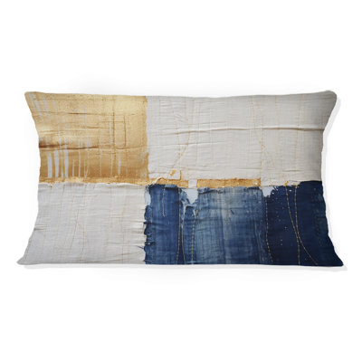 A Touch Of Gold And Kings Blue - Abstract Painting Printed Throw Pillow