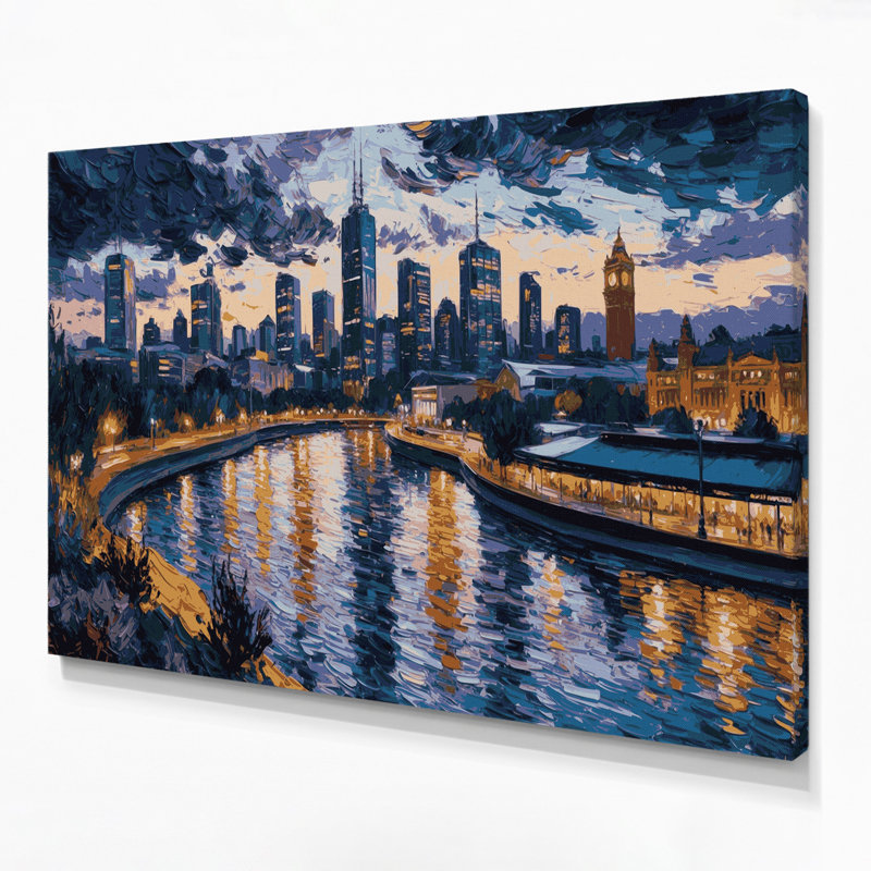 Art mural sur toile gris avec cités, villes, Australie, H 11 po x l 14 po
