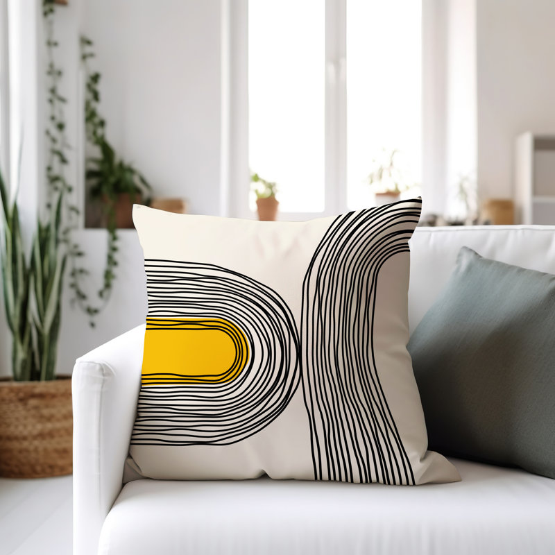 Coussin décoratif réversible intérieur / extérieur Cassie, H 19 po x l 19 po, Jaune / crème / noir