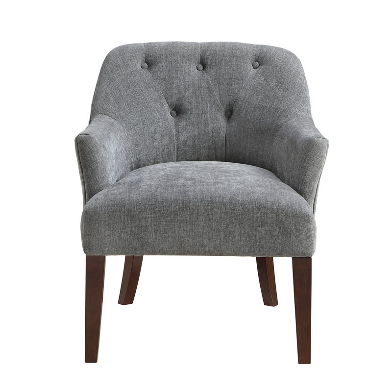 Fauteuil moderne en contreplaqué, fauteuil de salon en tissu et dossier gris, support texturé
