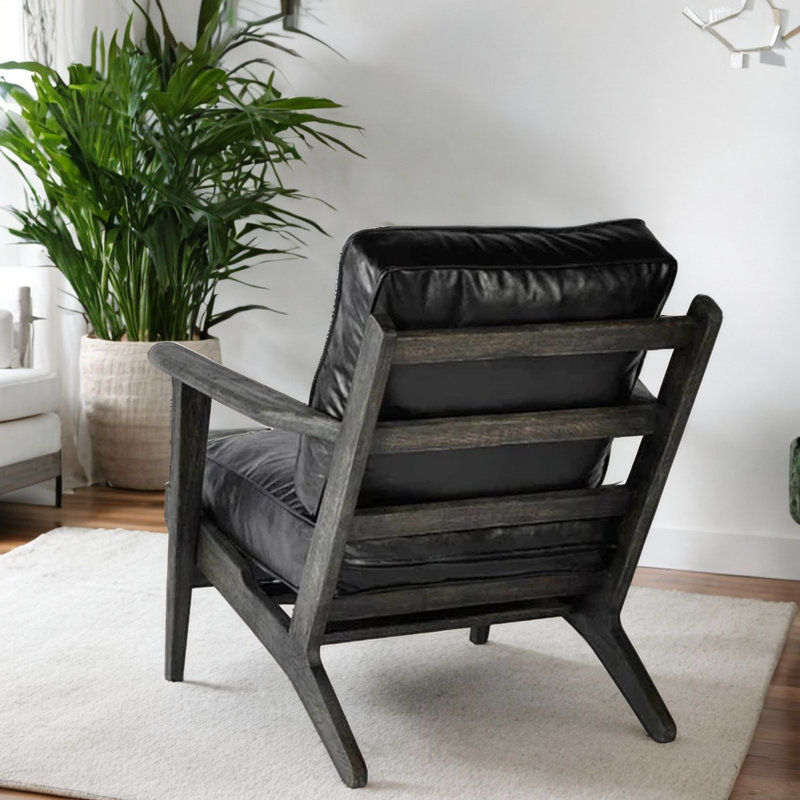 Marisely Upholstered Accent Chair, Black Faux Leather, Black