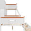 Lit superposé simple au-dessus d'un lit double avec bureau intégré, tiroirs de rangement spacieux, tablettes, armoire et bandes à DEL, convient pour l'éclairage à finition blanche et orange, option d'utilisation de l'espace