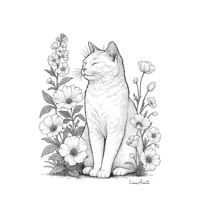 Chat floral avec fleurs sauvages Serenity, H 48 po x l 36 po