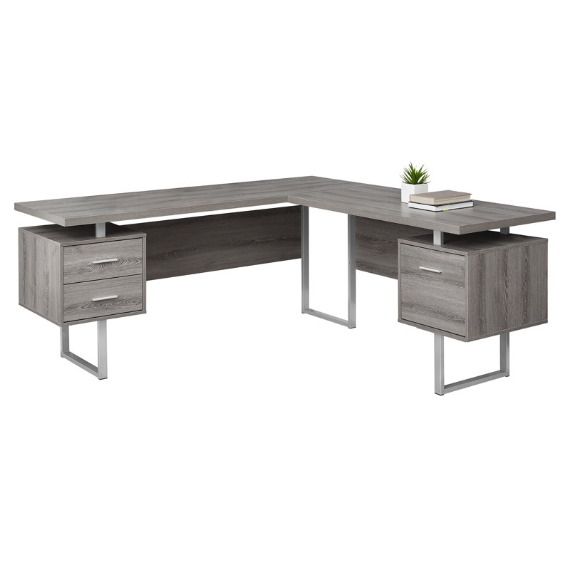 Computer Desk, Home Office, Corner, Storage Drawers, 70"L, L Shape, Work, Laptop, Metal, Dark Taupe/Silver