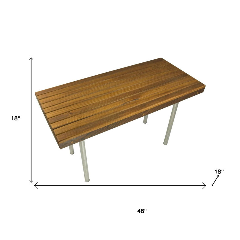 Banc de douche 18 po x 48 po en teck brun et acier inoxydable