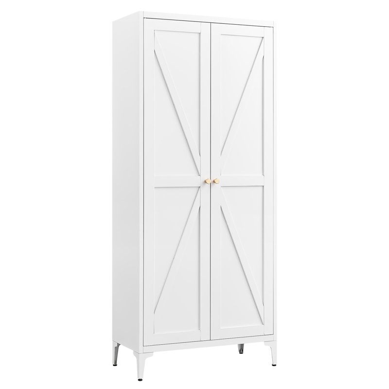 Armoire de rangement en métal à 2 portes avec tablettes réglables, quatre pieds pour plus de stabilité, profondeur de 64,65 po, couleur blanche, garde-manger à faible entretien