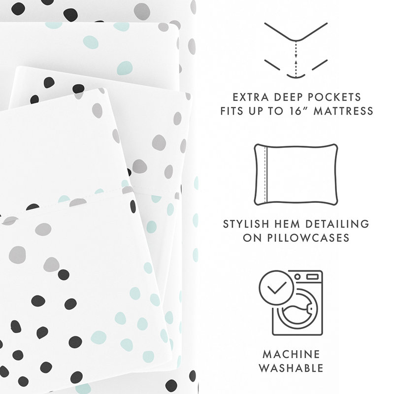 Sheet Set Solid Microfiber Ultra Soft Bedding, Twin Sheet Set with 1 Pillowcase, Light Gray Geometric