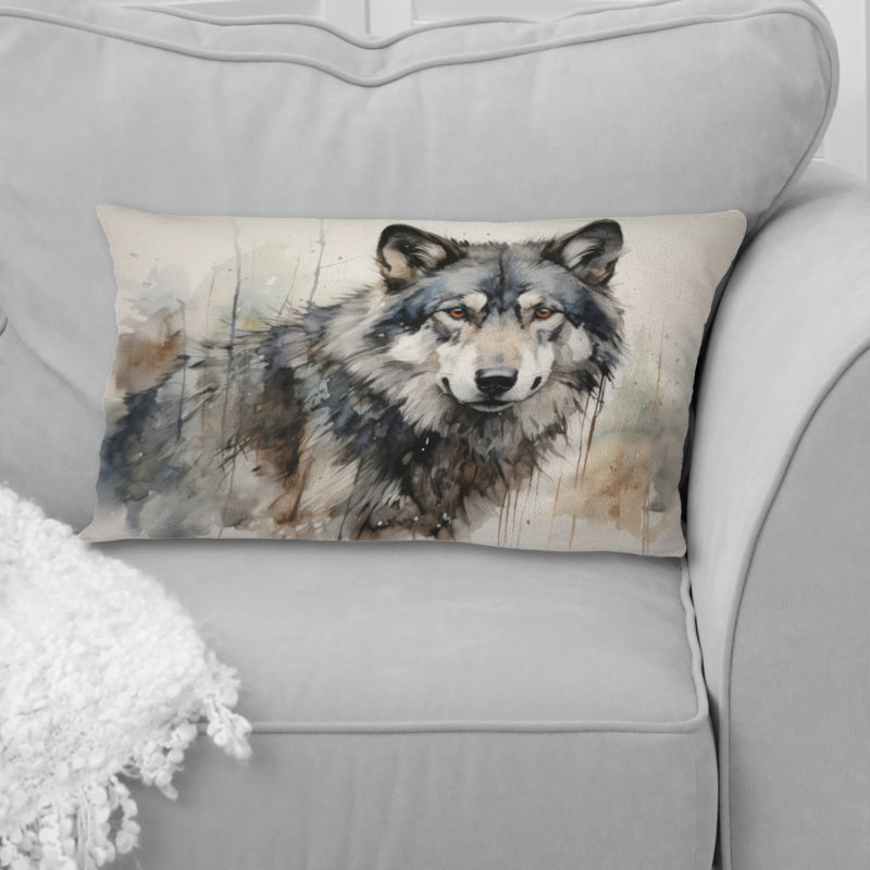 Wolf Lone Wanderer - Wolf Printed Pillow, 12"H x 20"W, Rectangular