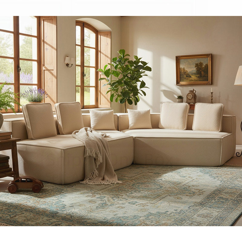 Canapé modulaire surdimensionné surdimensionné en tissu Teddy, Beige