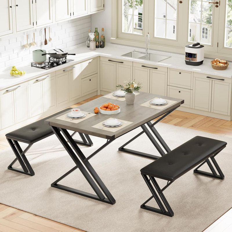 Ensemble de table de salle à manger pour 4 personnes avec pieds en forme de Z Beauvonce, Gris