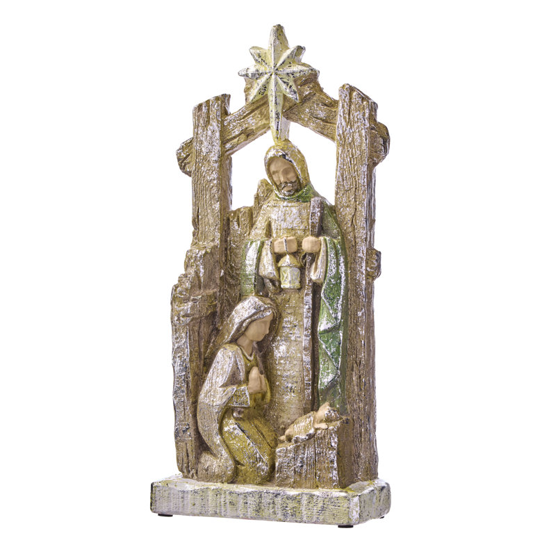 Sainte Famille PaperStone métallique avec crèche