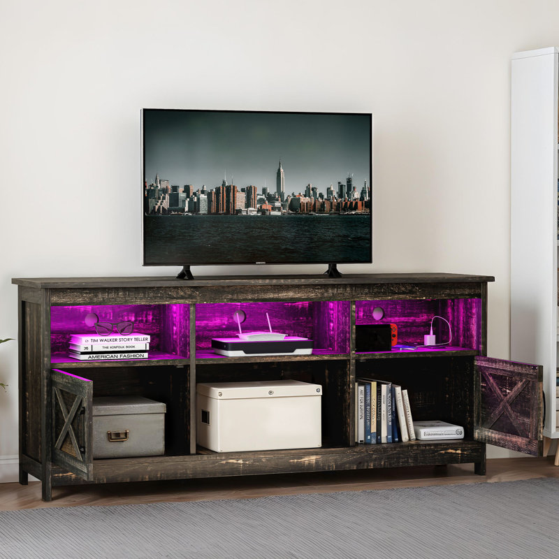 Meuble télé Mercato Modern Farmhouse, H 25,6 po x l 59 po x P 15,7 po, Chêne rustique foncé