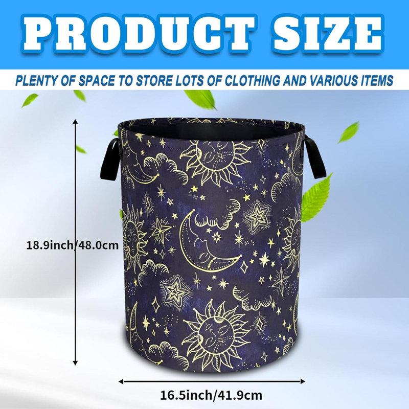 Celestial Sun Stars Moon Laundry Basket Oxford Cloth Funny Laundry Hamper With Handle Foldable Portable Clothes Storage Basket  Storage Bag For Laundry Room/Bathroom/Bedroom/Dormitories
