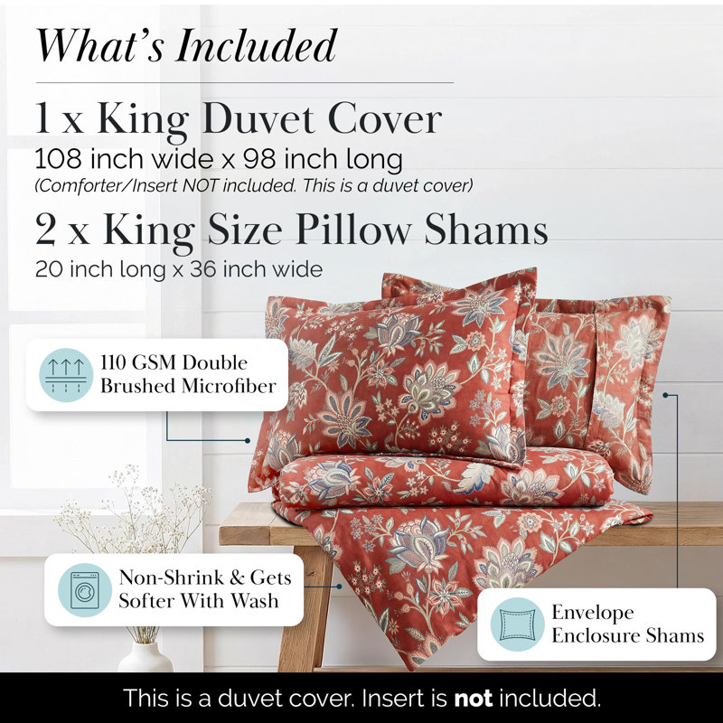 Jacobean Willow oversized duvet cover set, Red,  King Duvet Cover + 2 King Shams