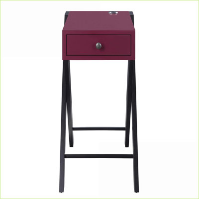Burgundy and Black Coffee Table with Storage Drawer & USB Ports, Sturdy X-Shape Legs