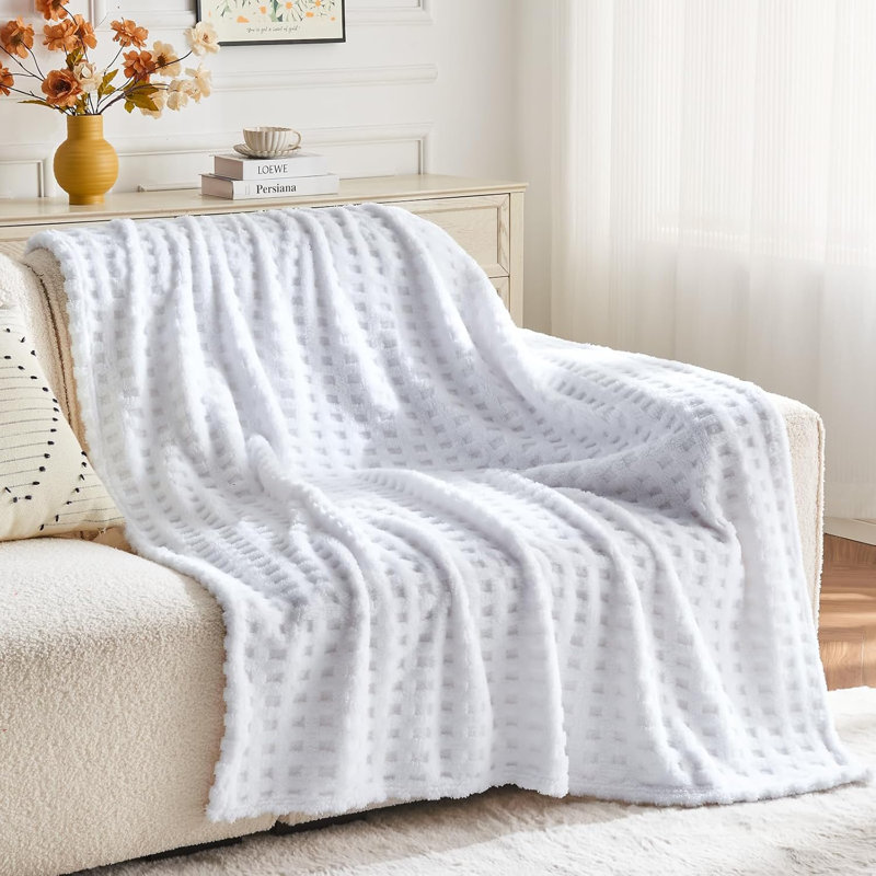 Jeté en flanelle de polaire super doux - Polyester de microfibre de qualité supérieure, léger et chaud, motif à carreaux gaufré 3D, couverture réversible toutes saisons pour lit, canapé, bureau