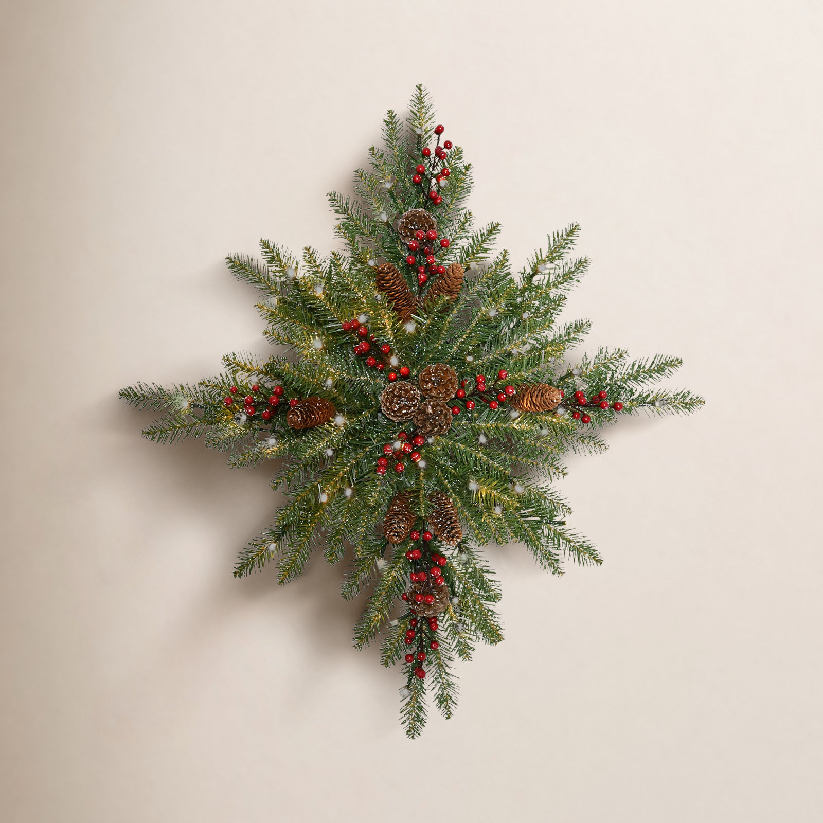 32" Pre-Lit Flocked Snowflake Wreath