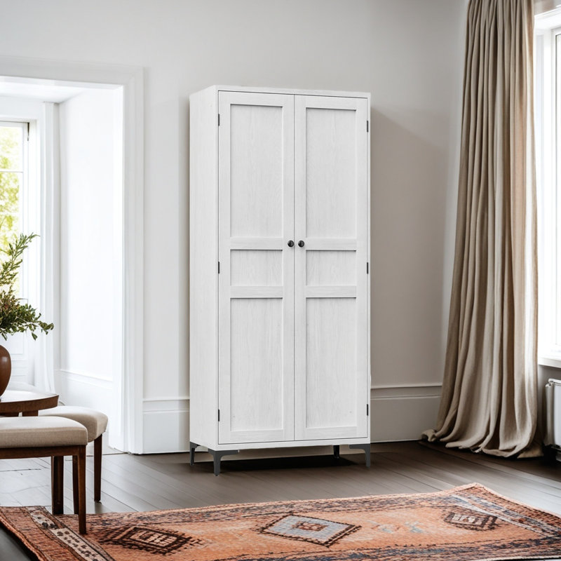 Armoire de rangement haute, garde-manger avec portes et tablettes réglables, Blanc