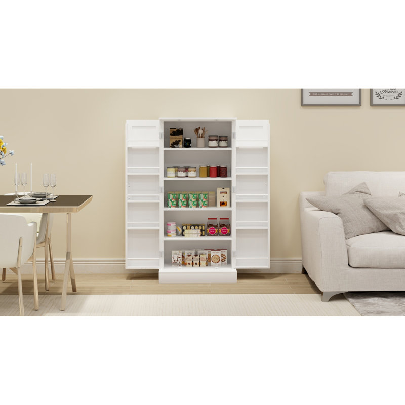 50" LED Kitchen Pantry Cabinet,Freestanding Buffet Cupboards Sideboard With 2 Doors With Racks And 2 Adjustable Shelves For Kitchen, Living Room And Dinning Room-White