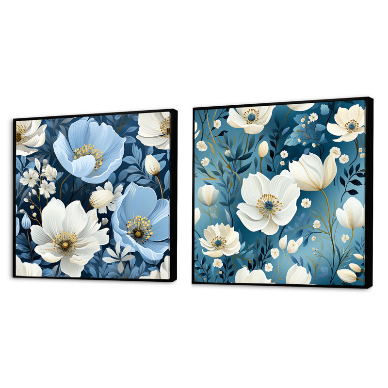 Paquin - Ensemble de 2 collages carrés floraux, Cadre flottant noir, H 16 po x l 33 po